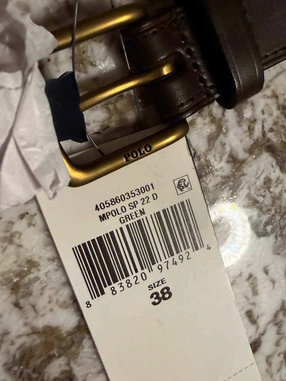 Polo Ralph Lauren Polo Bear Ribbon Leather Belt Green Brown NWT Men’s Size 38
